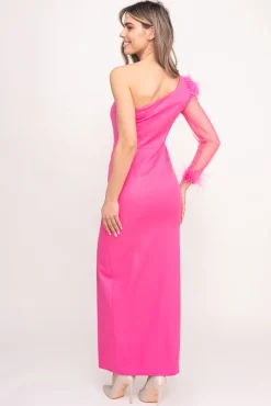 Różowa Sukienka z piórami ALIKSA<Polski New