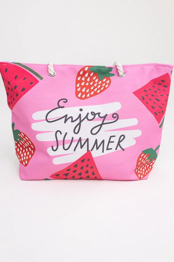 Różowo-biała Torebka plażowa STRAWBERRY< Hot