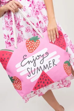 Różowo-biała Torebka plażowa STRAWBERRY< Hot