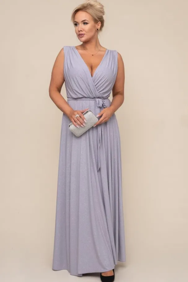 Srebrna Sukienka FIANCO Maxi<Polski Sale
